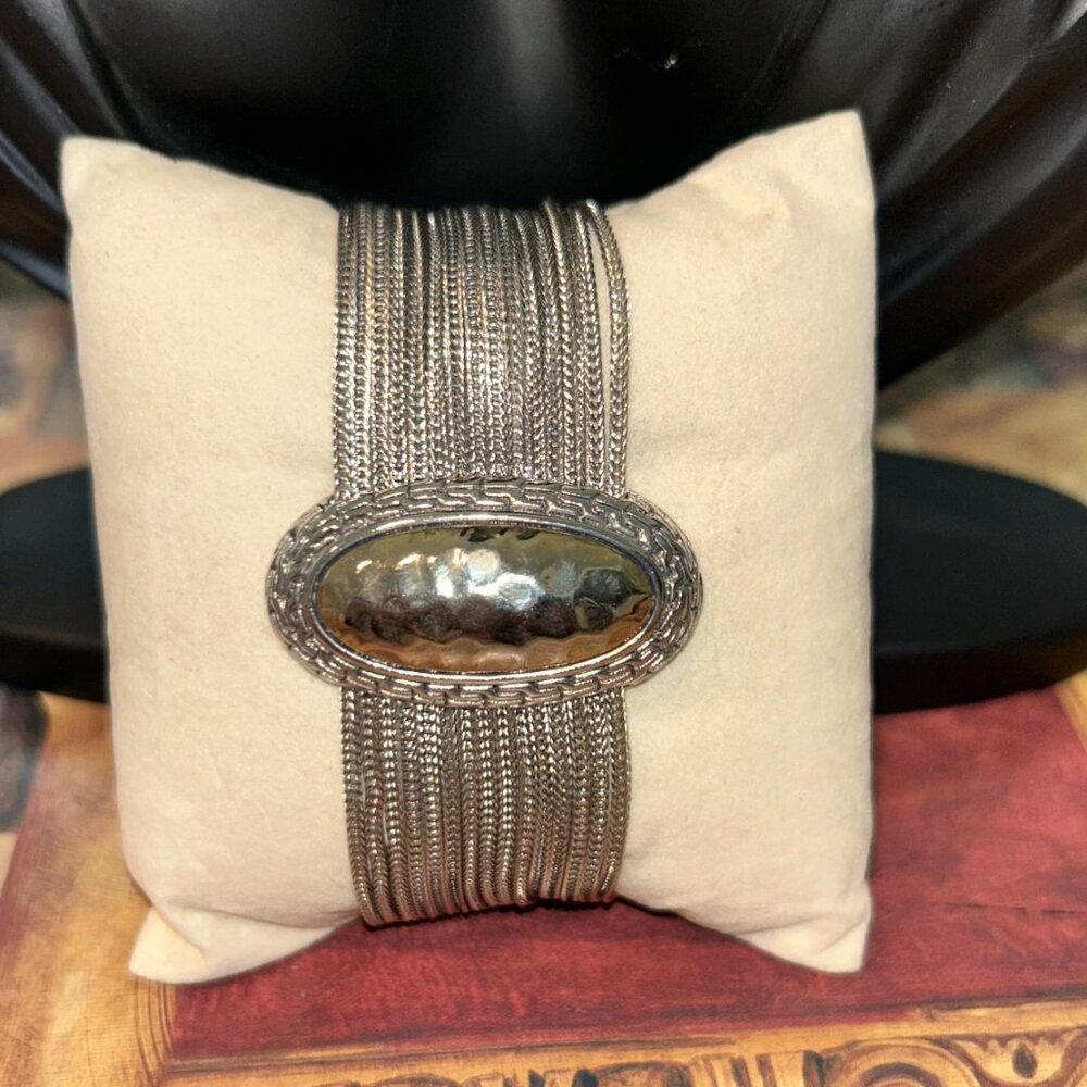 Delicate Thin Chain Bracelet with Unique Dented Oval Accent magnet clasp